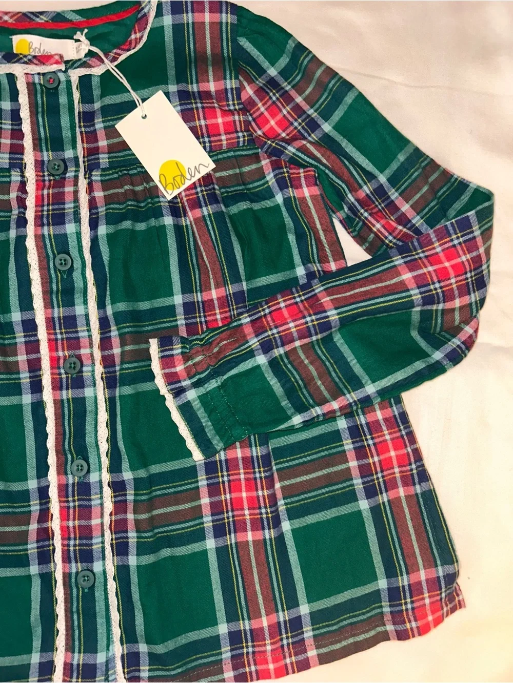 Boden Green, Red & Navy Plaid Button Detail Dress